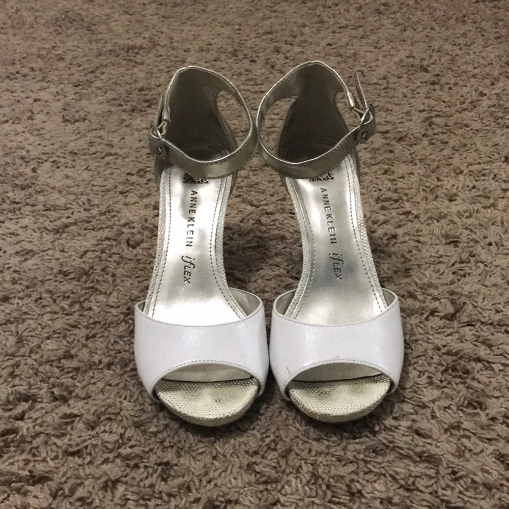 White and gold strappy heels